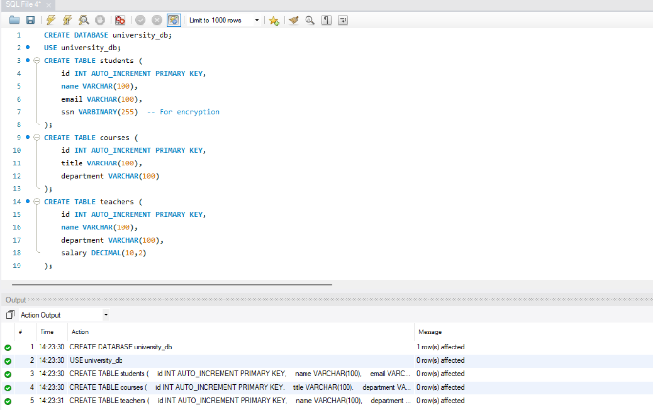 Create Database Screenshot