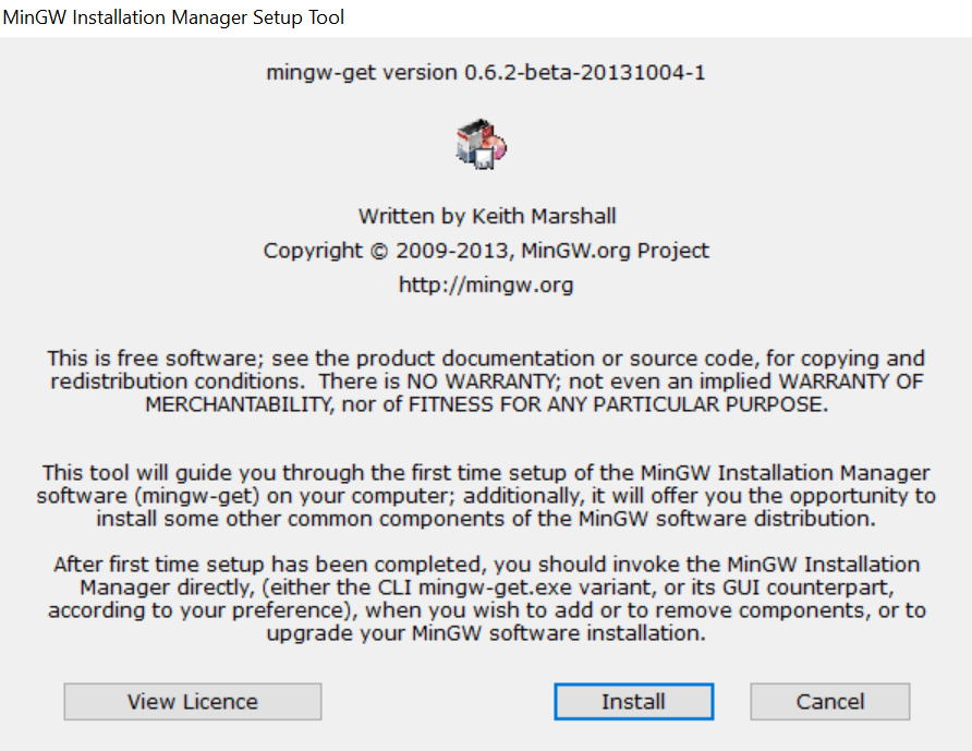 MinGW Installation Manager Setup Tool