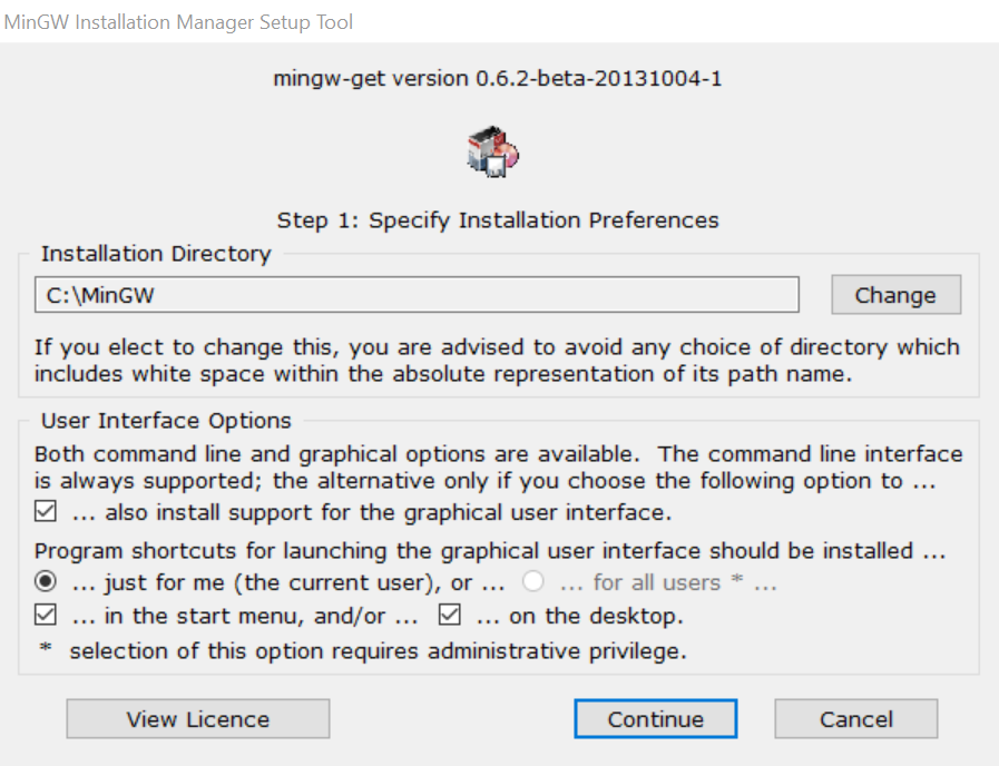 MinGW Installation Manager Setup Tool