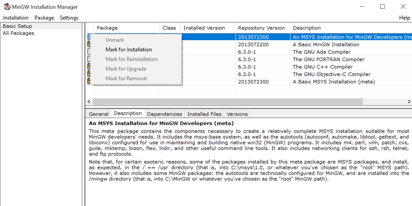 MinGW Installation Manager Setup Tool