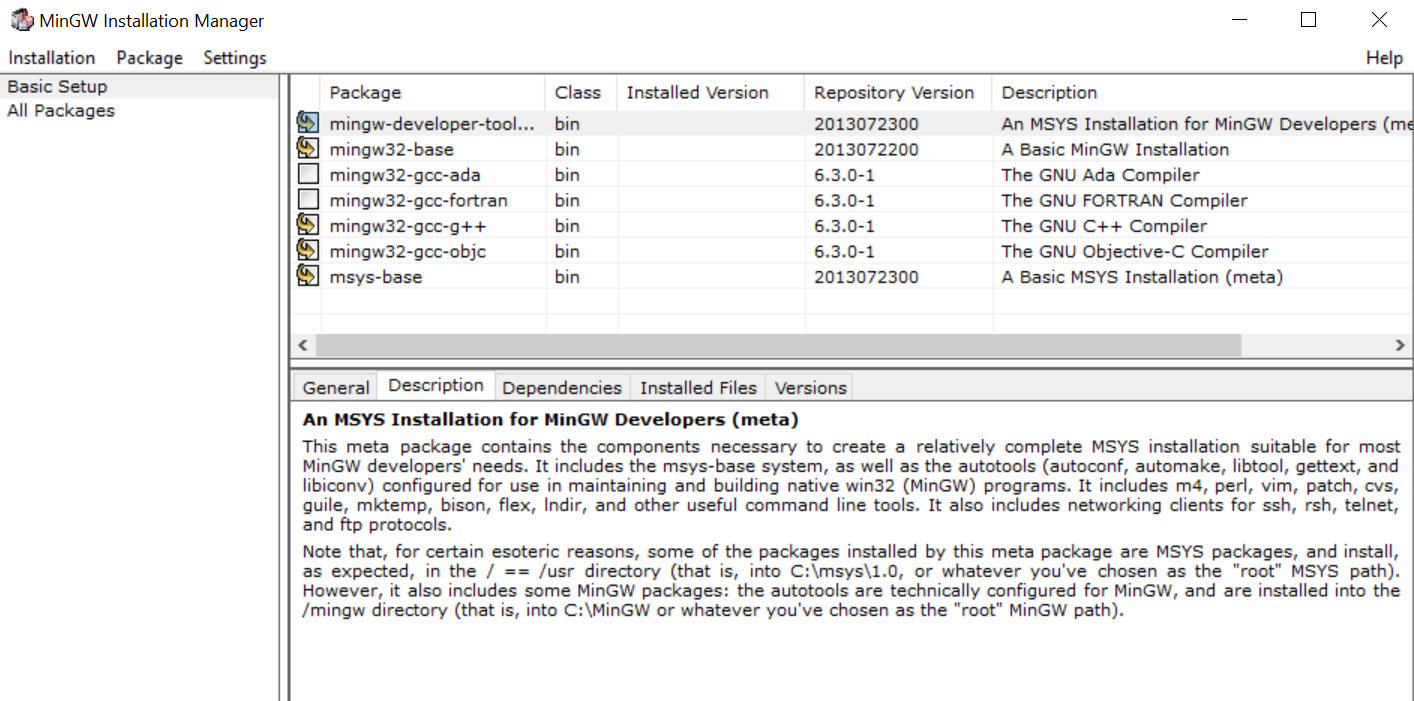 MinGW Installation Manager Setup Tool