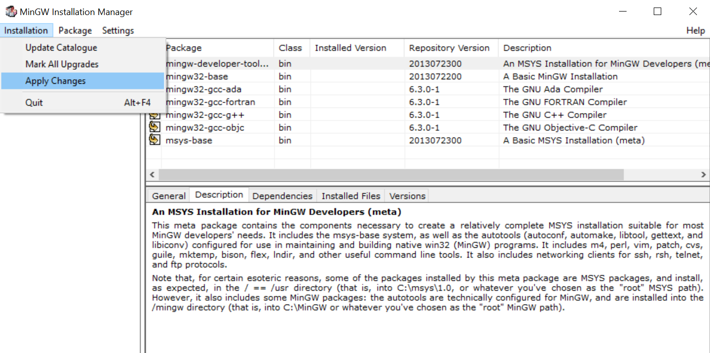 MinGW Installation Manager Setup Tool